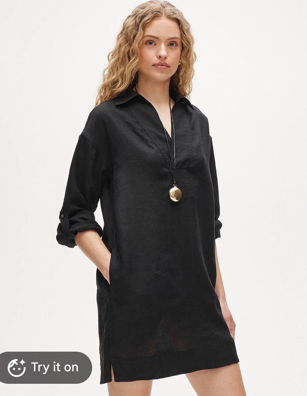 J.Crew Black 100% Linen Shirt Dress. M